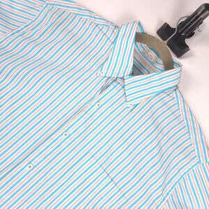 Peter Millar Summer Comfort Button Down Shirt Stripe Blue Pink Cotton Mens L